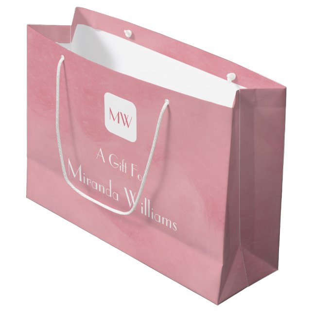 Simple and Chic Blush Pink Monogram With Name Large Gift Bag (Front Angled)
