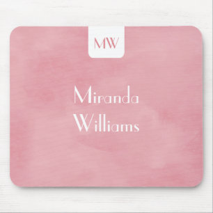 Simple and Chic Blush Pink Monogram With Name Mouse Mat