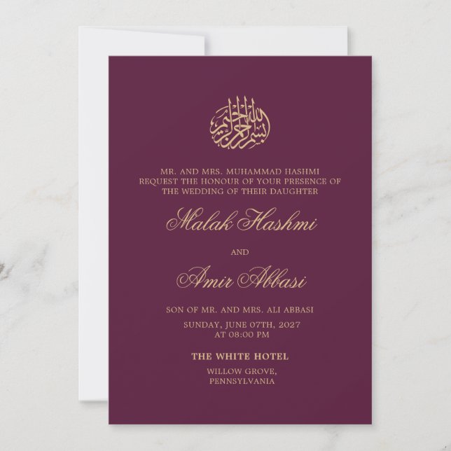 Simple and Chic Gold Islamic Muslim wedding Invitation (Front)