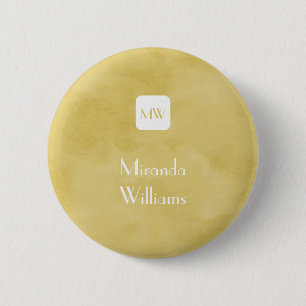Simple and Chic Goldenrod Yellow Monogram and Name 6 Cm Round Badge