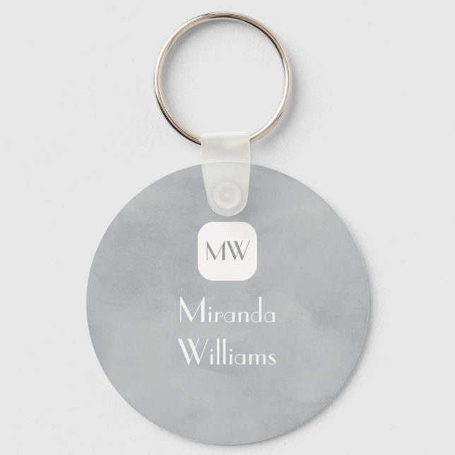 Simple and Chic Grey Grey Monogram With Name Key Ring (Front)