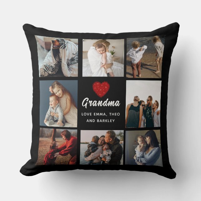 Simple and Chic | Heart Photo Collage for Grandma  Cushion (Front)