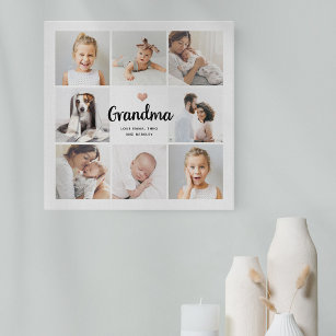 Simple and Chic   Heart Photo Collage for Grandma Faux Canvas Print