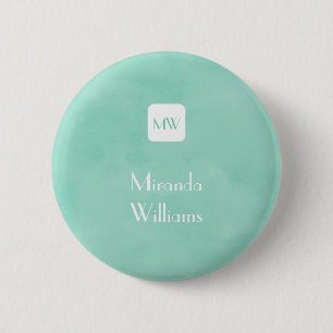 Simple and Chic Mint Green Monogram With Name 6 Cm Round Badge