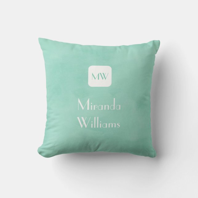 Simple and Chic Mint Green Monogram With Name Cushion (Front)
