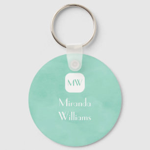 Simple and Chic Mint Green Monogram With Name Key Ring
