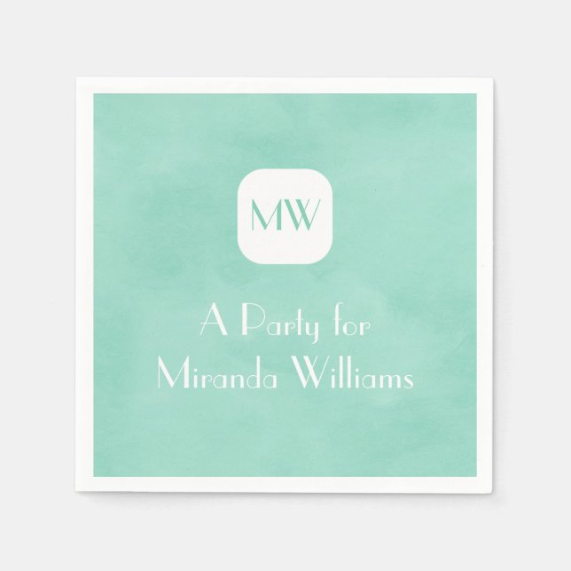 Simple and Chic Mint Green Monogram With Name Napkin (Front)