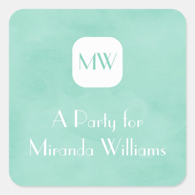 Simple and Chic Mint Green Monogram With Name Square Sticker (Front)