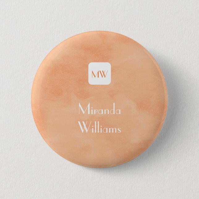 Simple and Chic Peach Orange Monogram With Name 6 Cm Round Badge (Front)
