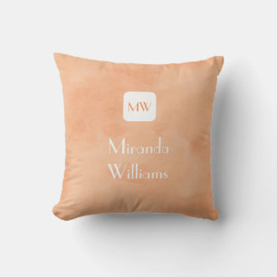 Simple and Chic Peach Orange Monogram With Name Cushion