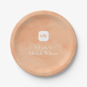 Simple and Chic Peach Orange Monogram With Name Paper Plate