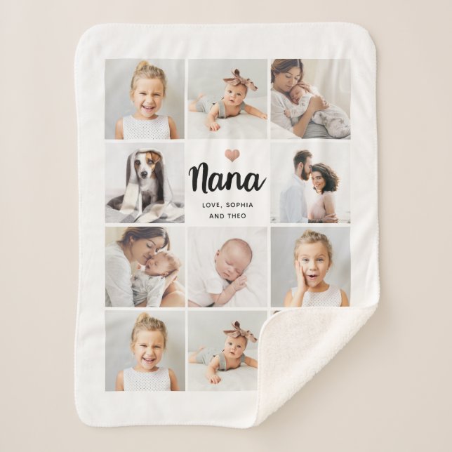 Simple and Chic | Photo Collage and Heart for Nana Sherpa Blanket (Front)