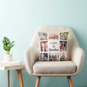 Simple and Chic Photo Collage for Grandma Cushion