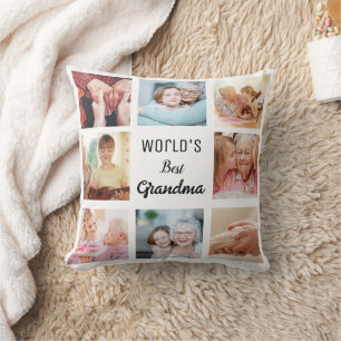 Simple and Chic Photo Collage for Grandma Cushion