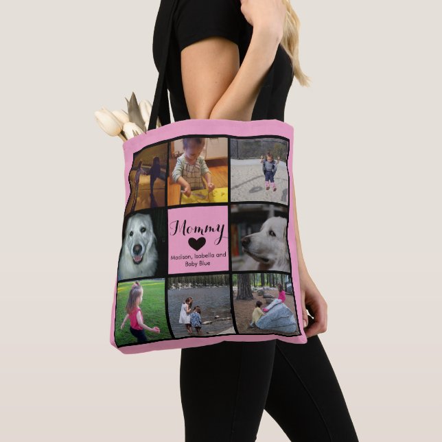 Simple and Chic Photo Collage for Mum with Heart Tote Bag (Close Up)