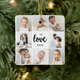 Simple and Chic Photo Collage   Love with Heart Ceramic Ornament