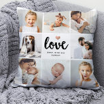 Simple and Chic Photo Collage | Love with Heart Cushion<br><div class="desc">This chic black and white pillow features a photo grid with eight of your personal photos, and trendy modern script typography that says "love". There is also an elegant little heart with a faux rose gold look. A simple, minimalist yet absolutely stylish gift for your mother, spouse, or any family...</div>