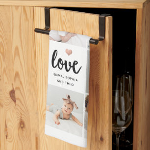 Simple and Chic Photo Collage Love with Heart Tea Towel