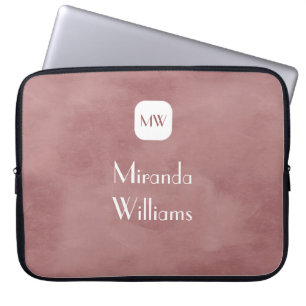 Simple and Chic Rosy Brown Monogram With Name Laptop Sleeve
