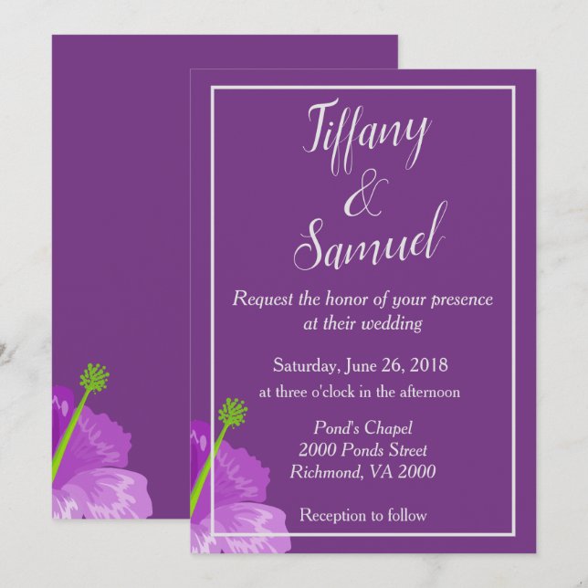 Simple and Chic Royal Purple Floral Wedding Invitation (Front/Back)