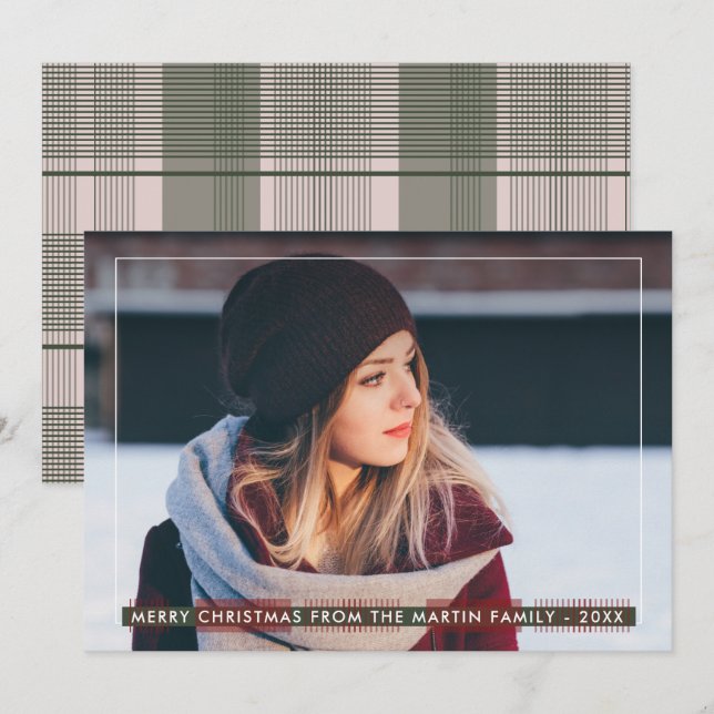 Simple and Classic Country Plaid Christmas Holiday Card (Front/Back)