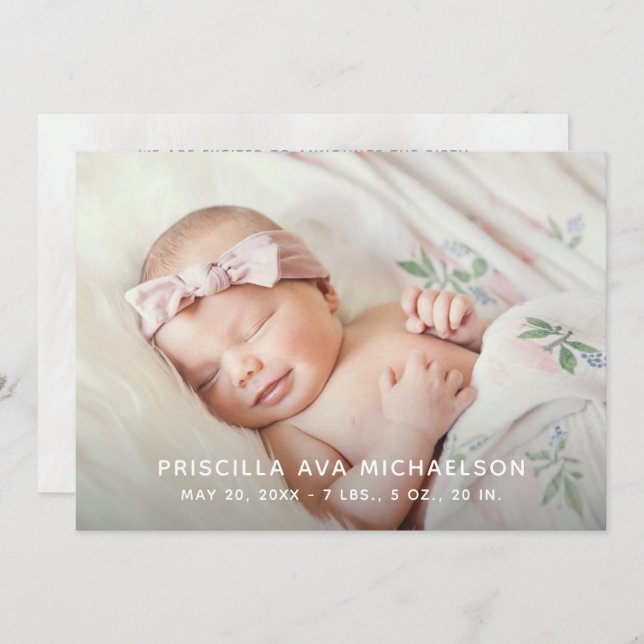 Simple and Classic Double Photo Birth Announcement (Front/Back)
