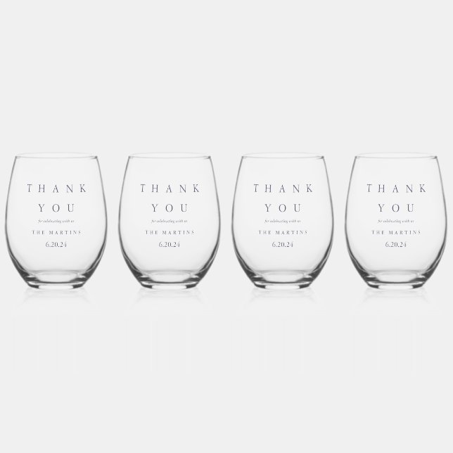 Simple and Classic Wedding Thank You  Stemless Wine Glass (Front)