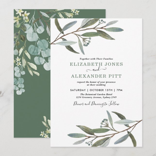 Simple and Clean Eucalyptus Greenery Wedding Invitation (Front/Back)