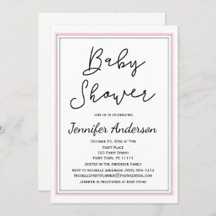 Simple and Clean Pink White Black Baby Shower Invitation