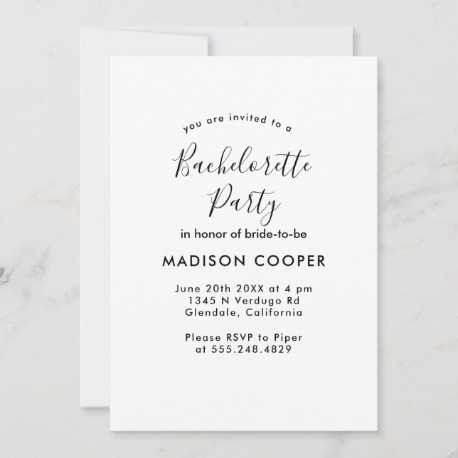 simple and elegant  Bachelorette party Invitation (Front)