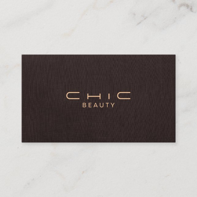 Simple and Elegant Beauty Dark Brown Linen Look Business Card (Front)