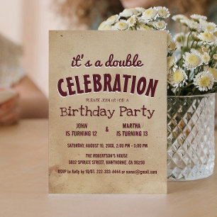 Simple and Elegant Beige Double Birthday Party Inv Invitation