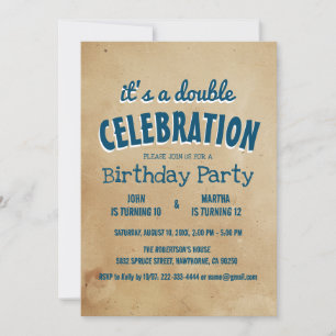 Simple and Elegant Beige Double Birthday Party Invitation