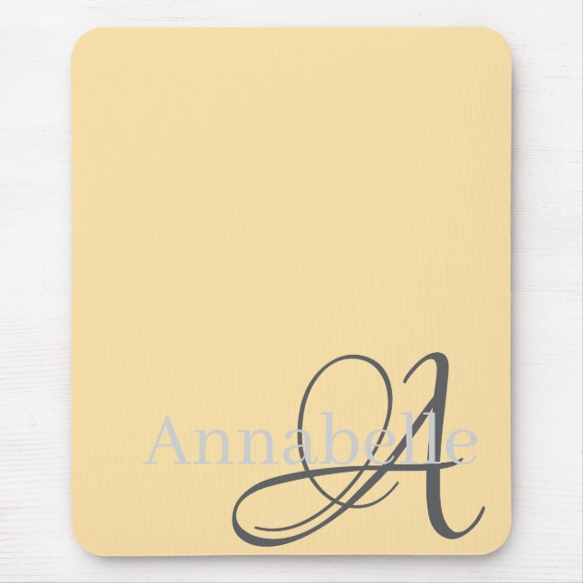 Simple and Elegant Beige Monogram and Name  Mouse Mat (Front)