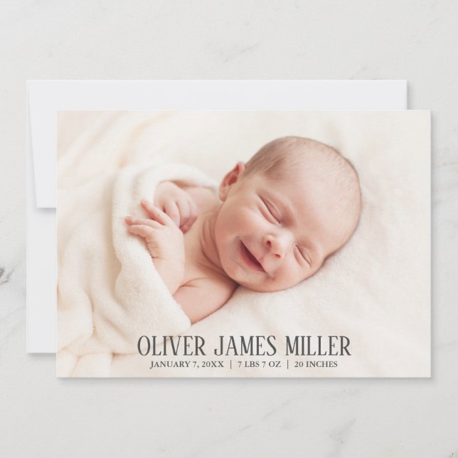 Simple and Elegant Birth Announcement Photo Card (Front)