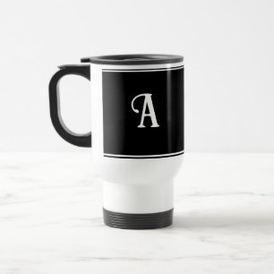Simple and Elegant Black and White Custom Initial Travel Mug