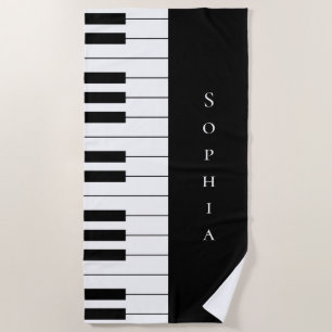 Simple and Elegant Black and White Piano Keyboard Beach Towel