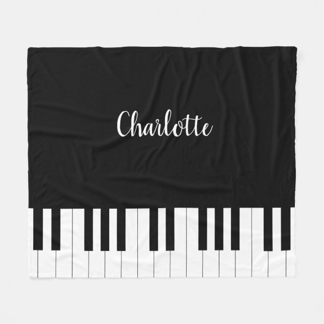 Simple and Elegant Black and White Piano Keyboard Fleece Blanket (Front (Horizontal))