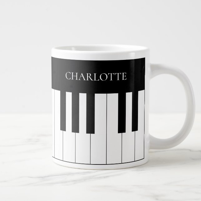 Simple and Elegant Black and White Piano Keyboard Large Coffee Mug (Right)