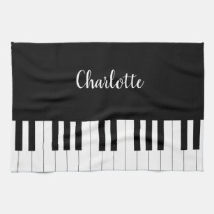 Simple and Elegant Black and White Piano Keyboard Tea Towel