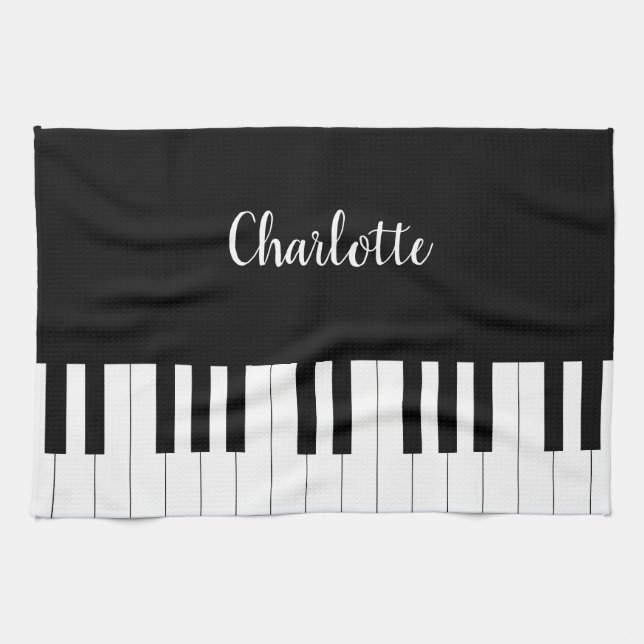 Simple and Elegant Black and White Piano Keyboard Tea Towel (Horizontal)