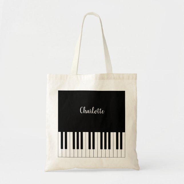 Simple and Elegant Black and White Piano Keyboard Tote Bag (Front)