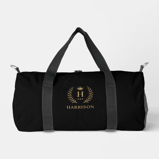 Simple And Elegant Black Gold Monogram  Duffle Bag (Front)