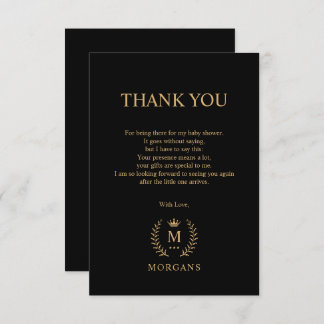 Simple And Elegant Black Gold Monogram Thank You Card