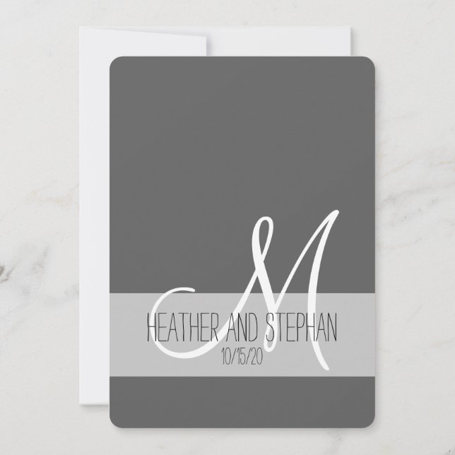 Simple and Elegant Black, Grey, & White Monogram Invitation (Back)