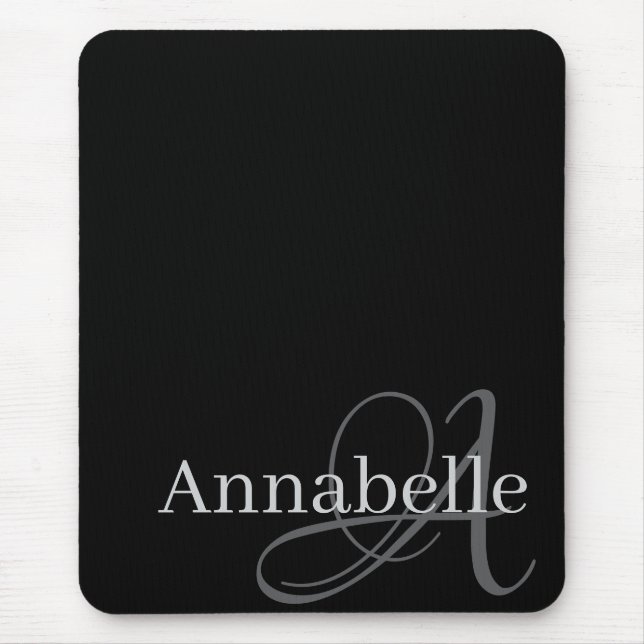 Simple and Elegant Black Monogram and Name  Mouse Mat (Front)