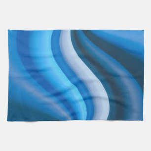 Simple and Elegant Blue Abstract Waves Stripes   Tea Towel