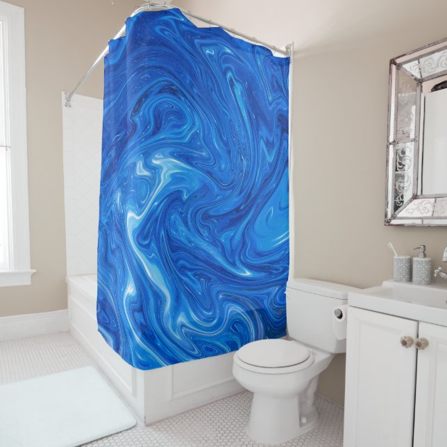 Simple and Elegant Blue Marble Abstract Artwork | Shower Curtain (In Situ)