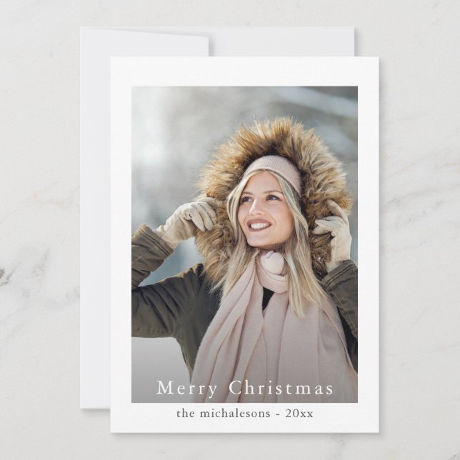 Simple and Elegant Blue Merry Christmas Photo Holiday Card (Front)