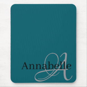 Simple and Elegant blue Monogram and Name  Mouse Mat